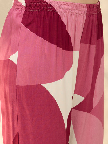 Abstract Printed & Embroidered A-Line Kurta with Palazzo - Multi