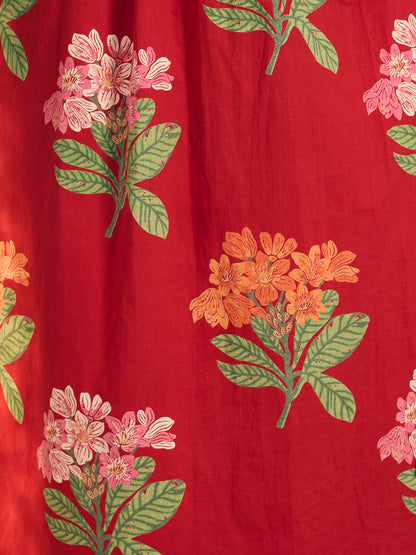 Floral Printed A-Line Pleated Kurta with Pant & Dupatta - Maroon