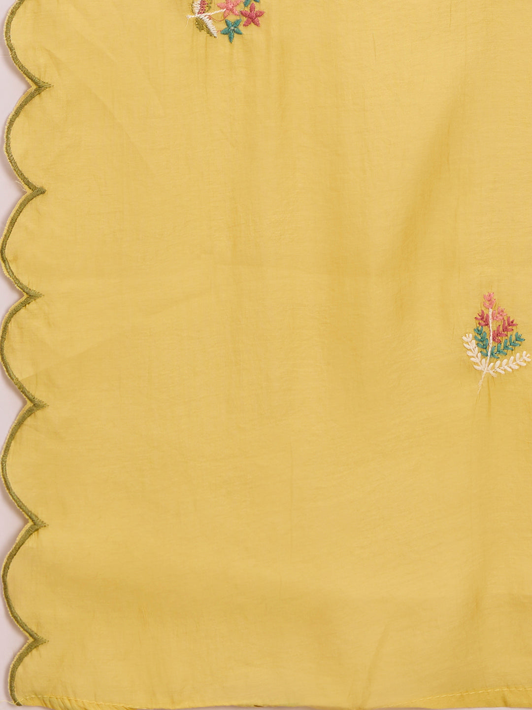 Solid Floral Embroidered Anarkali with Palazzo & Scalloped Dupatta - Yellow