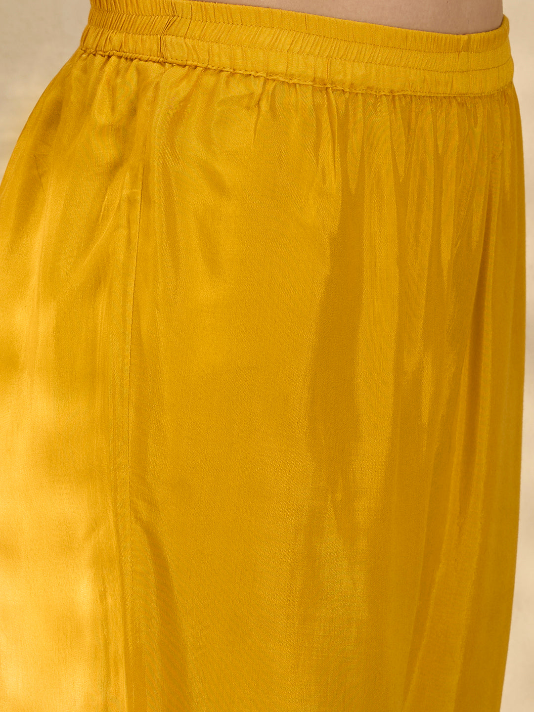 Solid Floral Threadwork A-Line Kurta with Palazzo & Dupatta - Yellow