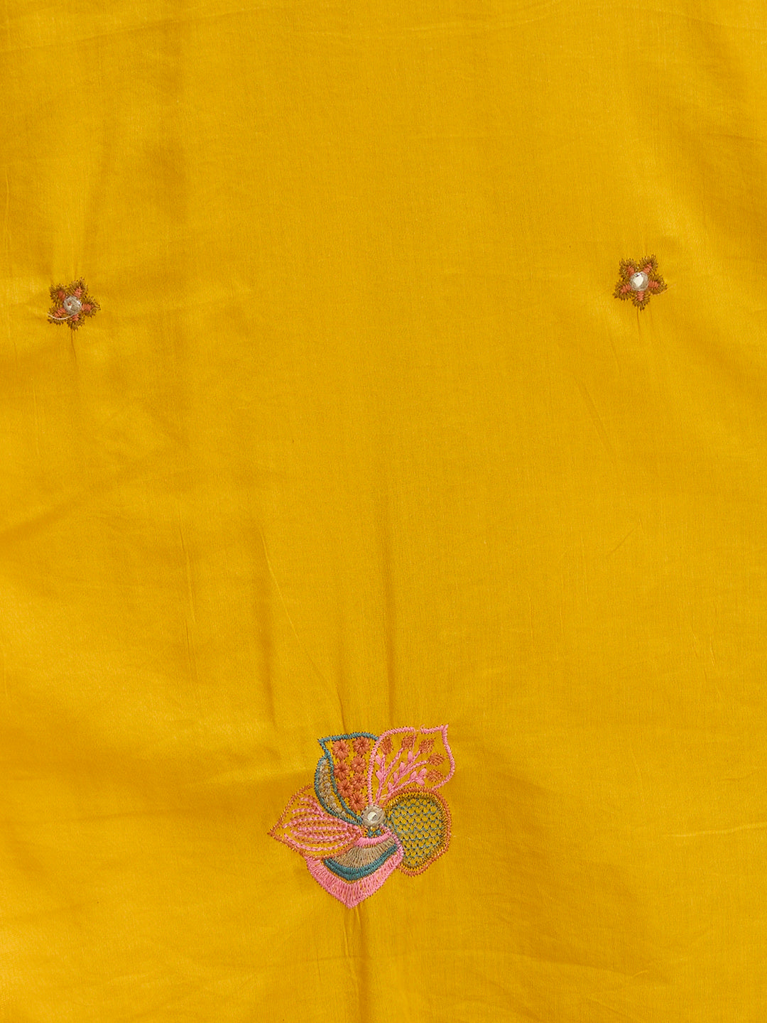 Solid Floral Threadwork A-Line Kurta with Palazzo & Dupatta - Yellow