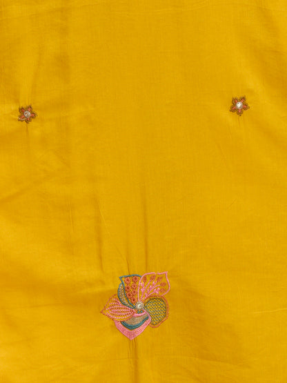 Solid Floral Threadwork A-Line Kurta with Palazzo & Dupatta - Yellow