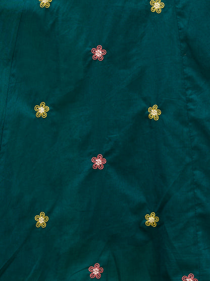 Solid Floral Embroidered A-Line Flared Kurta with Pant & Dupatta - Green
