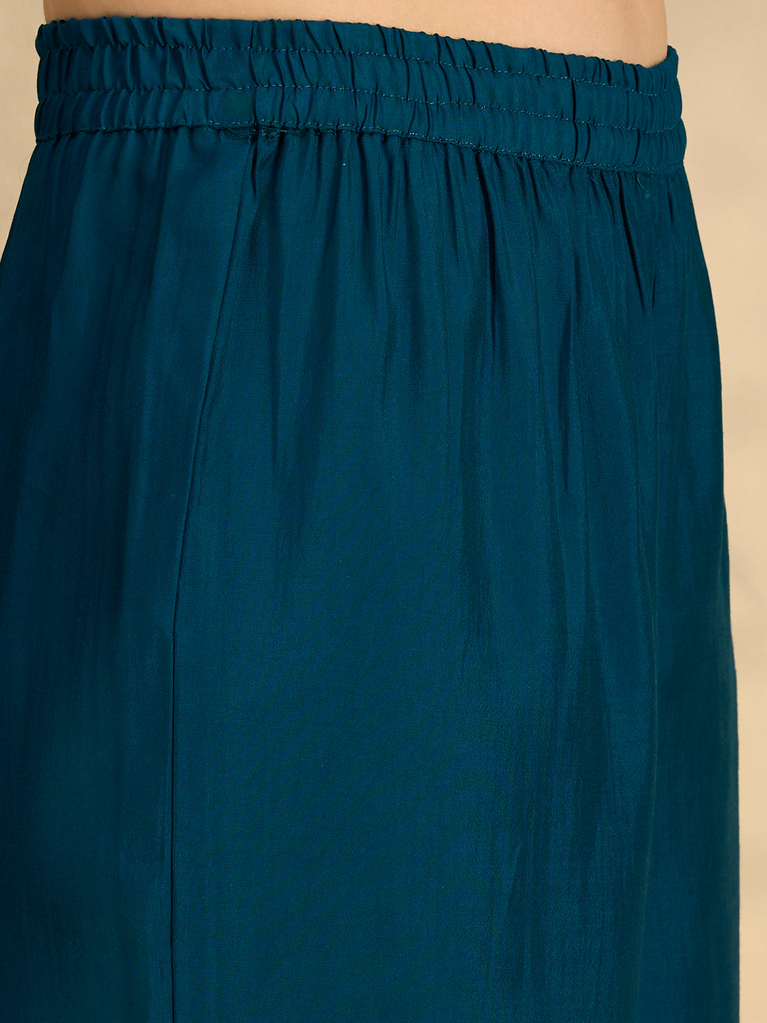 Festive Solid Abstract Floral Embroidered Straight Fit Kurta with Pant and Dupatta - Teal