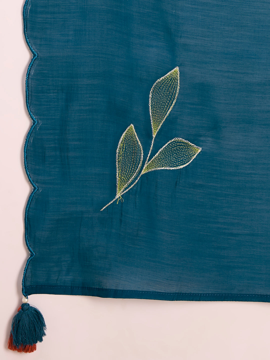 Festive Solid Abstract Floral Embroidered Straight Fit Kurta with Pant and Dupatta - Teal