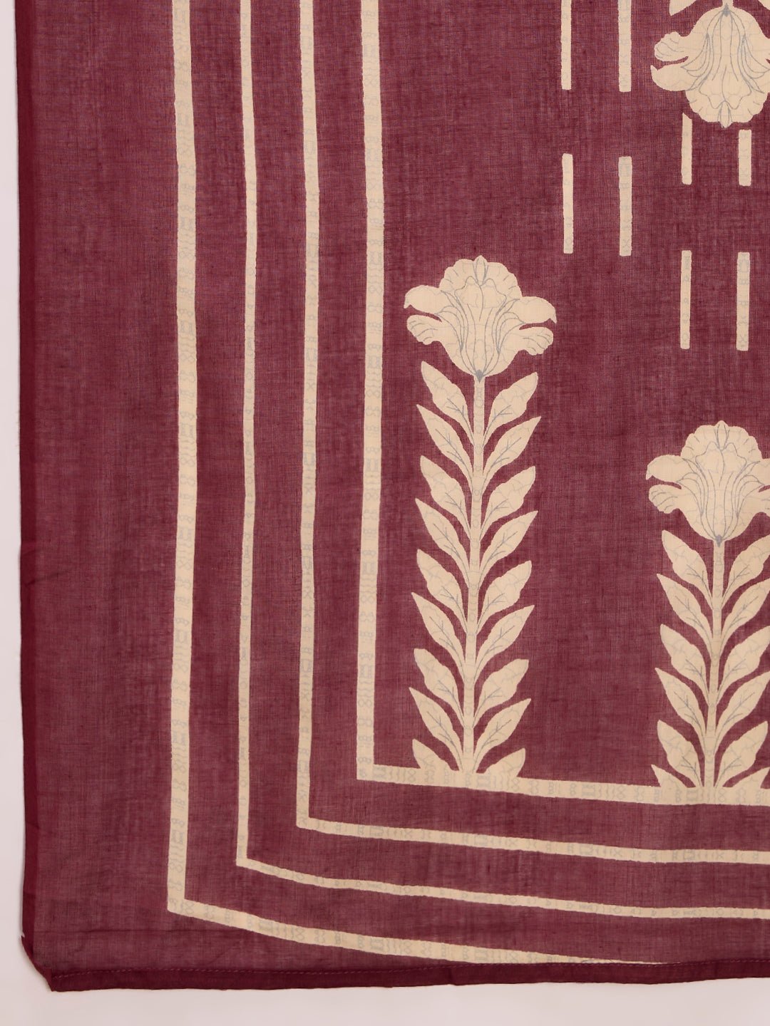 Ethnic Floral Printed Embroidered A-Line Kurta with Pant & Dupatta - Wine