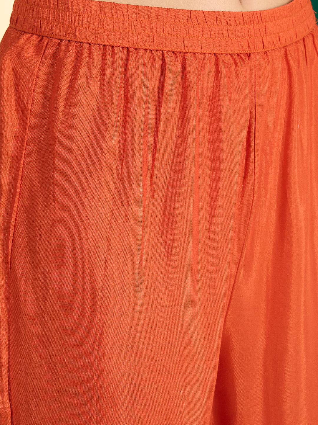 Bandhani Printed Embroidered Straight Kurta with Palazzo and Dupatta - Orange