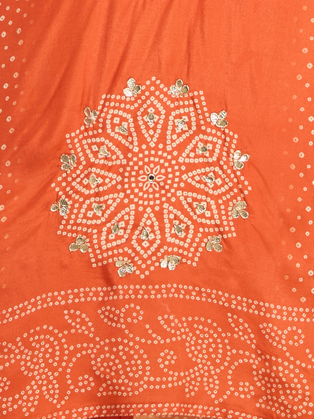 Bandhani Printed Embroidered Straight Kurta with Palazzo and Dupatta - Orange