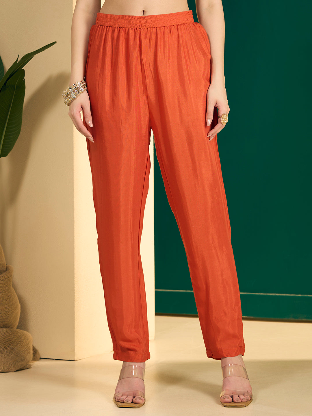 Bandhani Printed Embroidered Straight Kurta with Palazzo and Dupatta - Orange