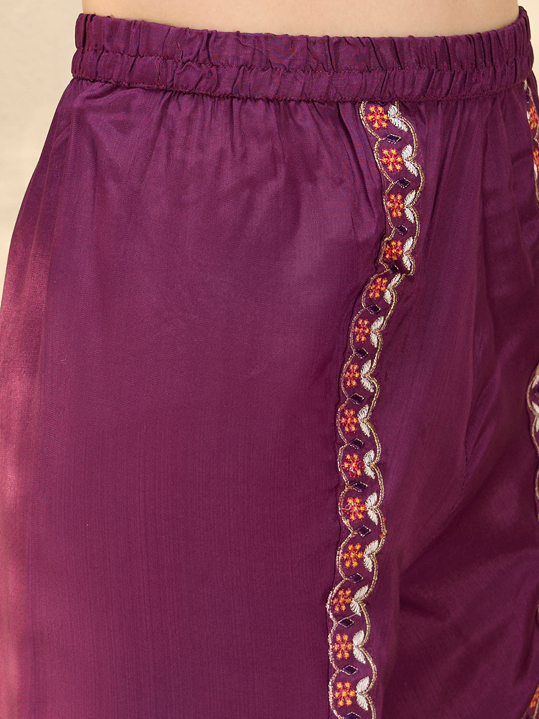 Solid Ethnic Embroidered Straight Kurta with Dhoti & Dupatta - Purple
