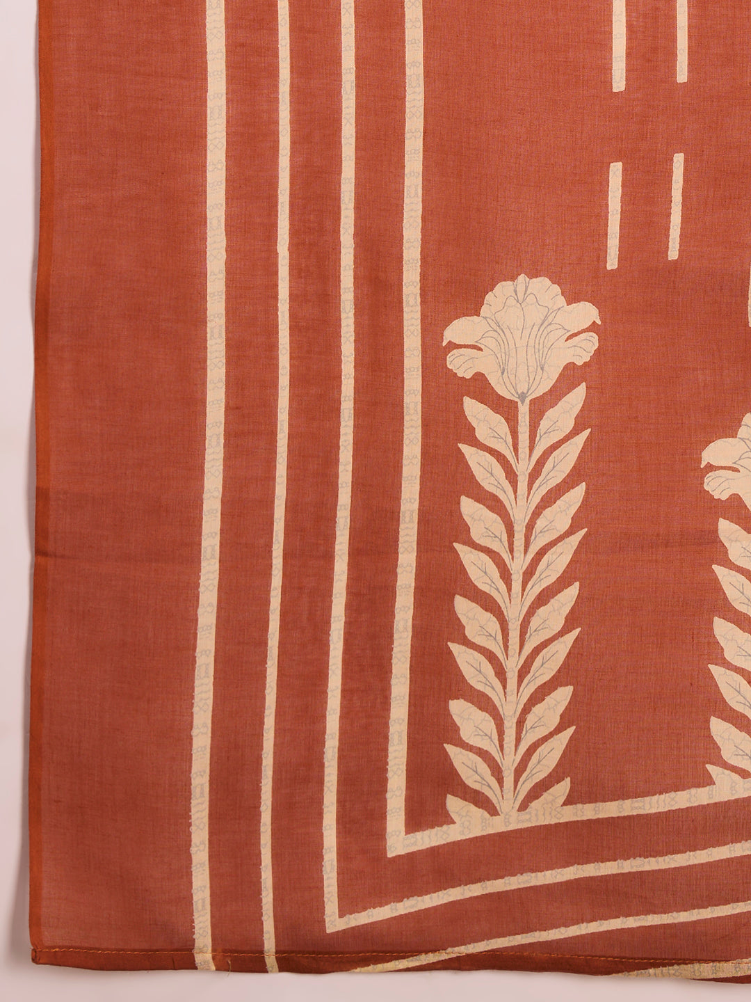 Ethnic Floral Printed Embroidered A-Line Kurta with Pant & Dupatta - Rust