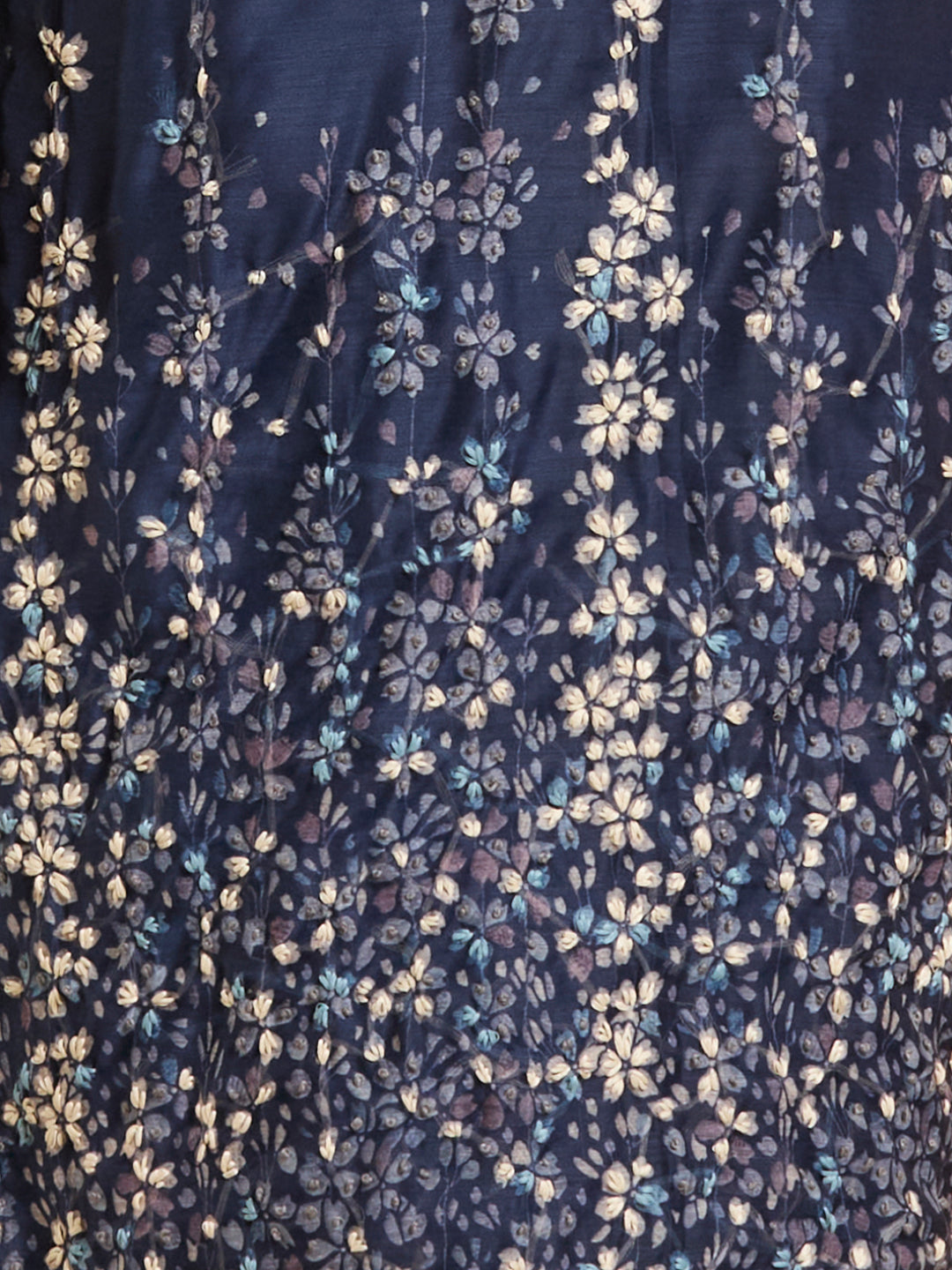 Solid Floral Hand Embroidered Straight Kurta with Pant & Dupatta - Navy Blue