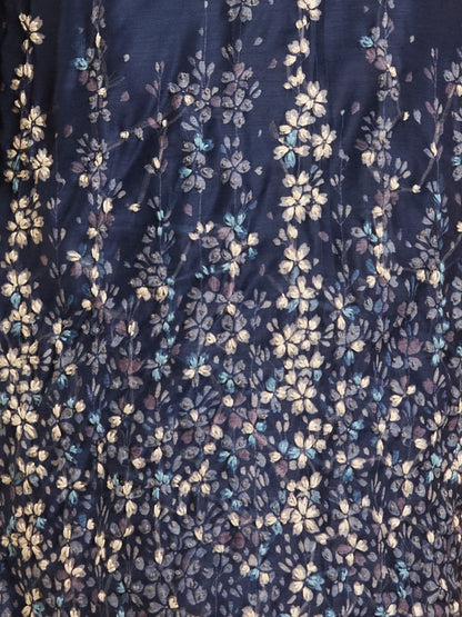 Solid Floral Hand Embroidered Straight Kurta with Pant & Dupatta - Navy Blue