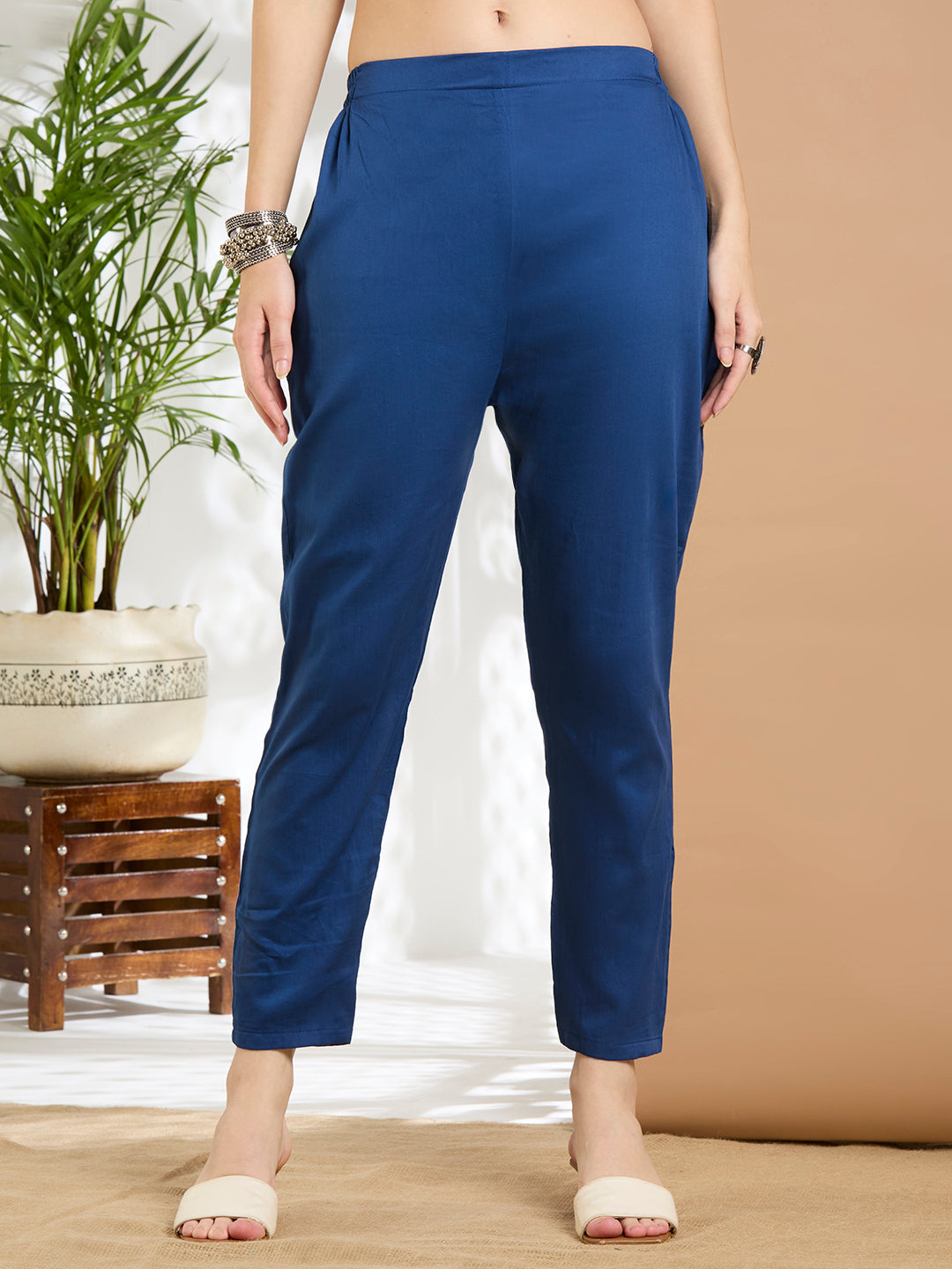 Animal Printed & Kantha Work Straight Kurta with Pant & Dupatta - Blue