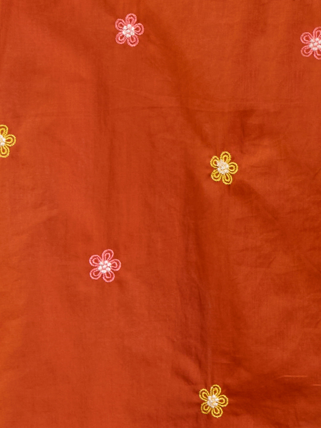 Solid Floral Embroidered A-Line Flared Kurta with Pant & Dupatta - Rust