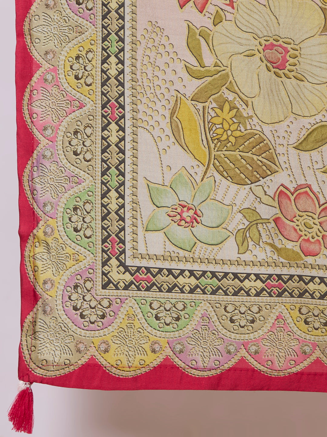 Bandhani Printed Embroidered Straight Kurta with Pant and Dupatta - Red