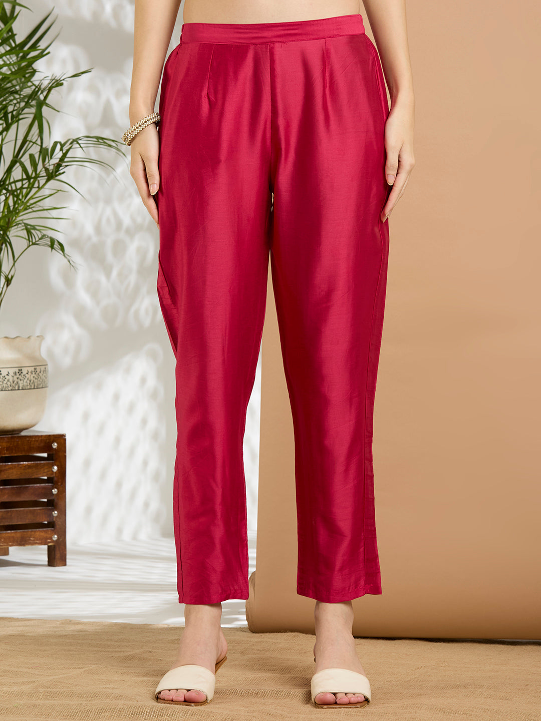 Bandhani Printed Embroidered Straight Kurta with Pant and Dupatta - Red