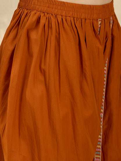 Solid Threadwork Tribal Embroidered Straight Fit Co-ord Set - Rust