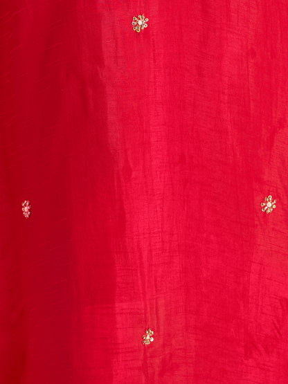 Solid Ethnic Embroidered Straight Kurta with Pant & Dupatta - Red