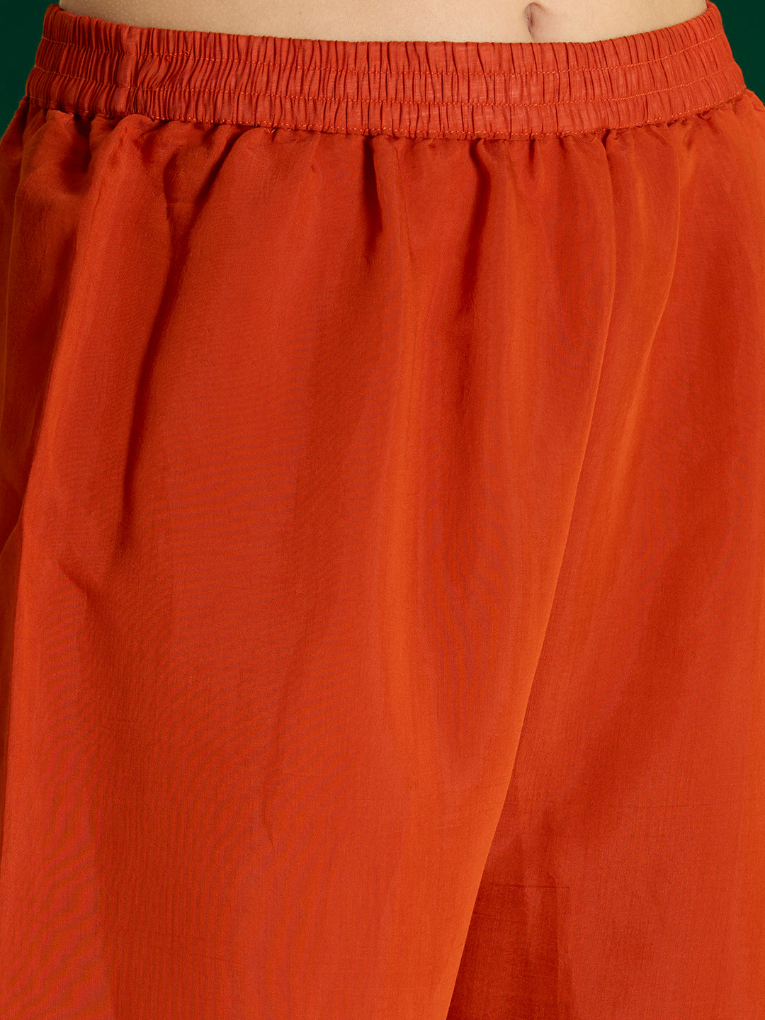Solid Zari Embroidered Straight Kurta with Palazzo and Dupatta - Rust