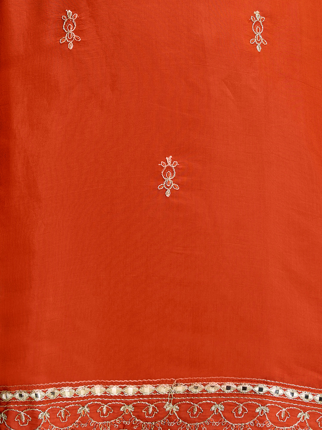Solid Zari Embroidered Straight Kurta with Palazzo and Dupatta - Rust