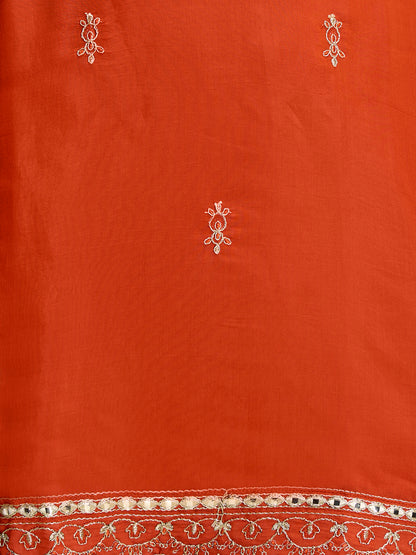 Solid Zari Embroidered Straight Kurta with Palazzo and Dupatta - Rust