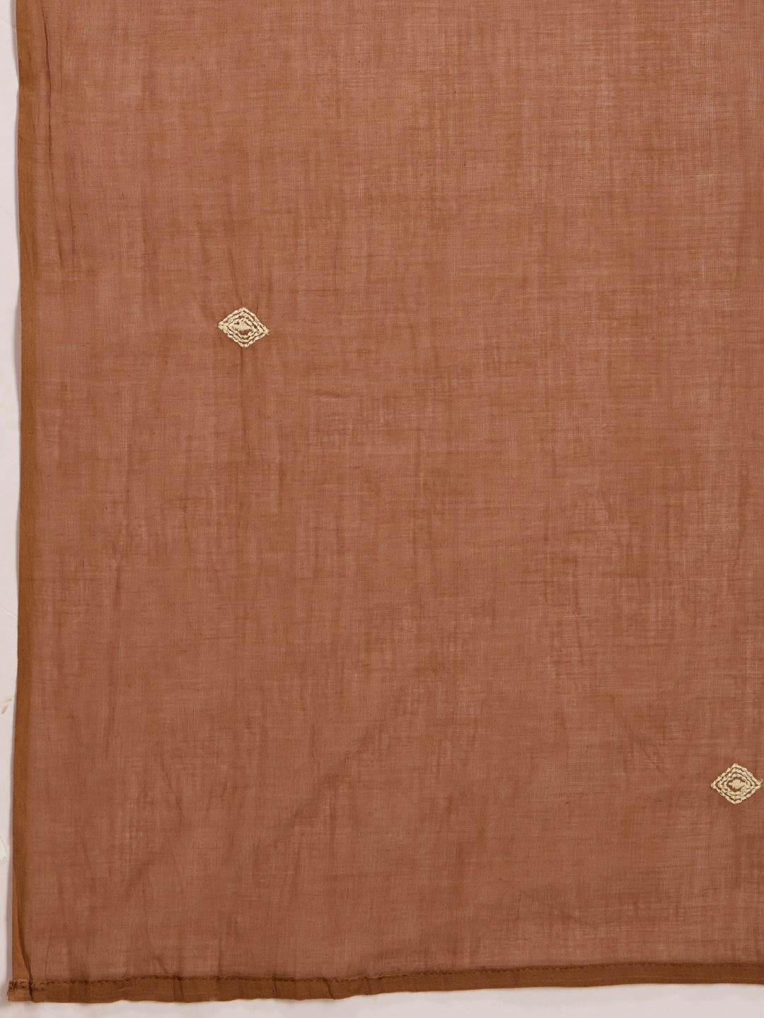 Floral Embroidered A-Line Pleated with Pant & Dupatta - Brown