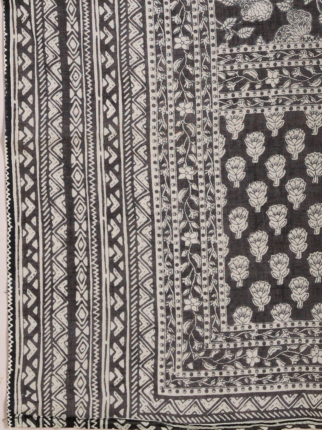 Ethnic Floral Printed Straight Kurta with Pant & Dupatta - Black