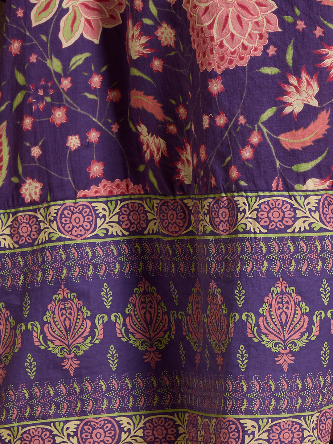 Ethnic Floral Printed Embroidered Anarkali Kurta with Palazzo & Dupatta - Purple