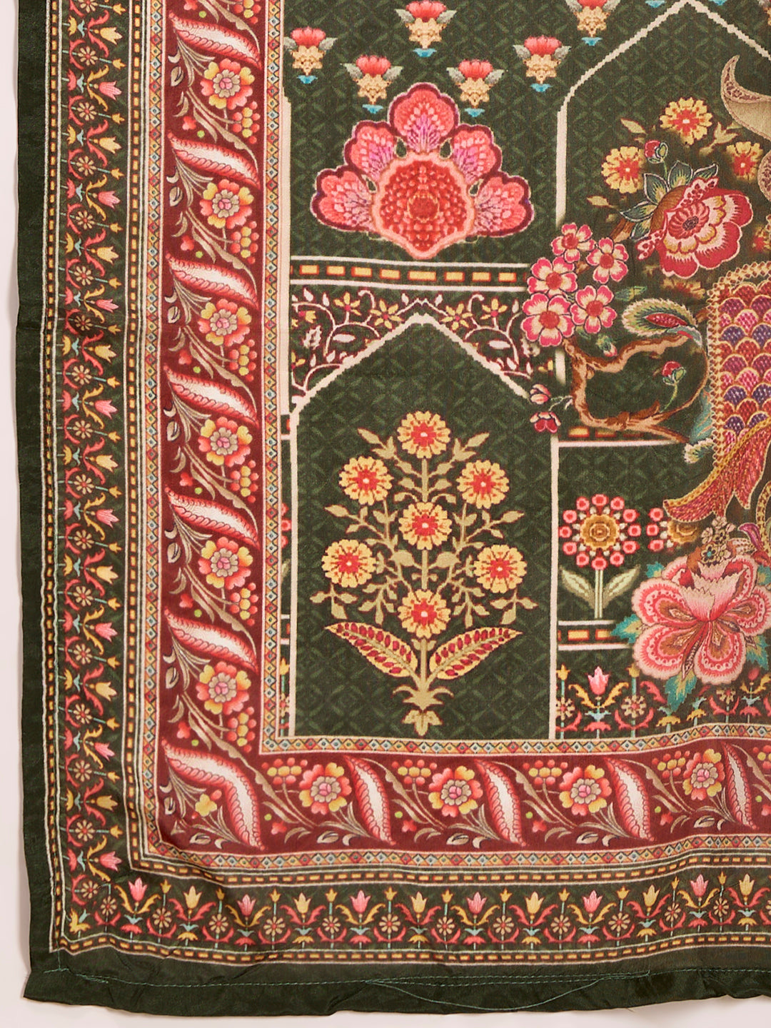 Ethnic Floral Printed & Embroidered Straight & Kurta with Pant and Dupatta - Green