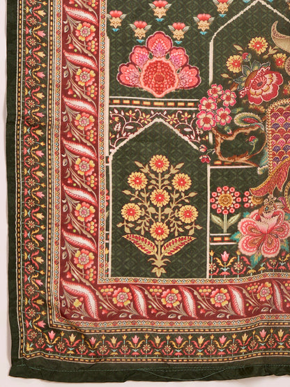 Ethnic Floral Printed & Embroidered Straight & Kurta with Pant and Dupatta - Green