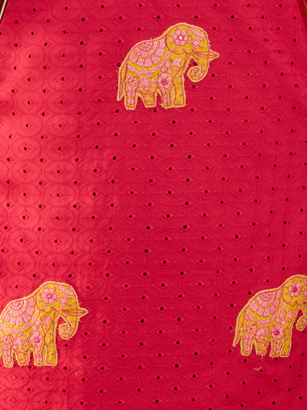 Solid Elephant Work Embroidered Straight Kurta with Palazzo & Dupatta - Rani