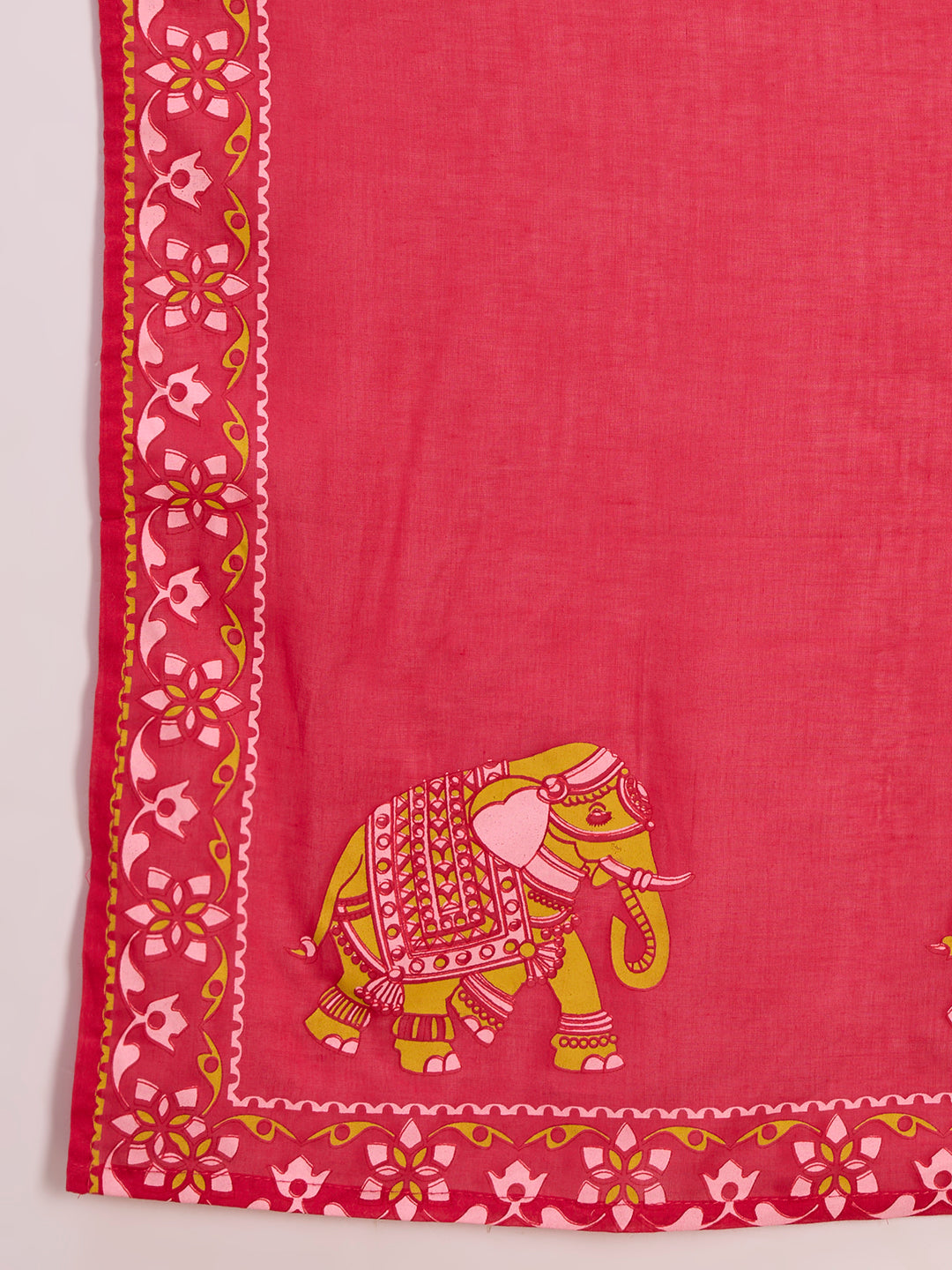 Solid Elephant Work Embroidered Straight Kurta with Palazzo & Dupatta - Rani