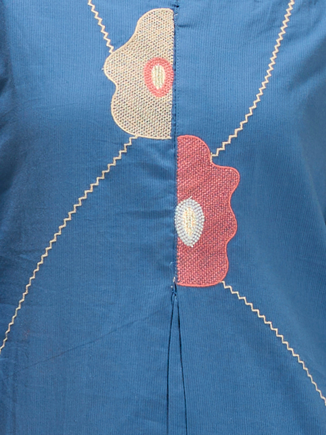 Solid Abstract Floral Embroidered A-line Kurta with Pant & Dupatta - Blue