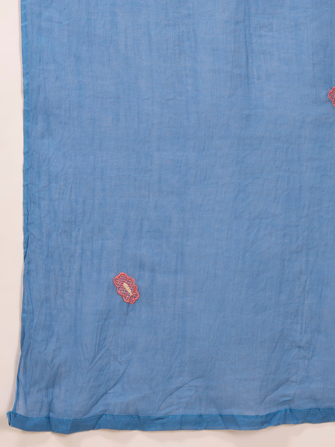 Solid Abstract Floral Embroidered A-line Kurta with Pant & Dupatta - Blue