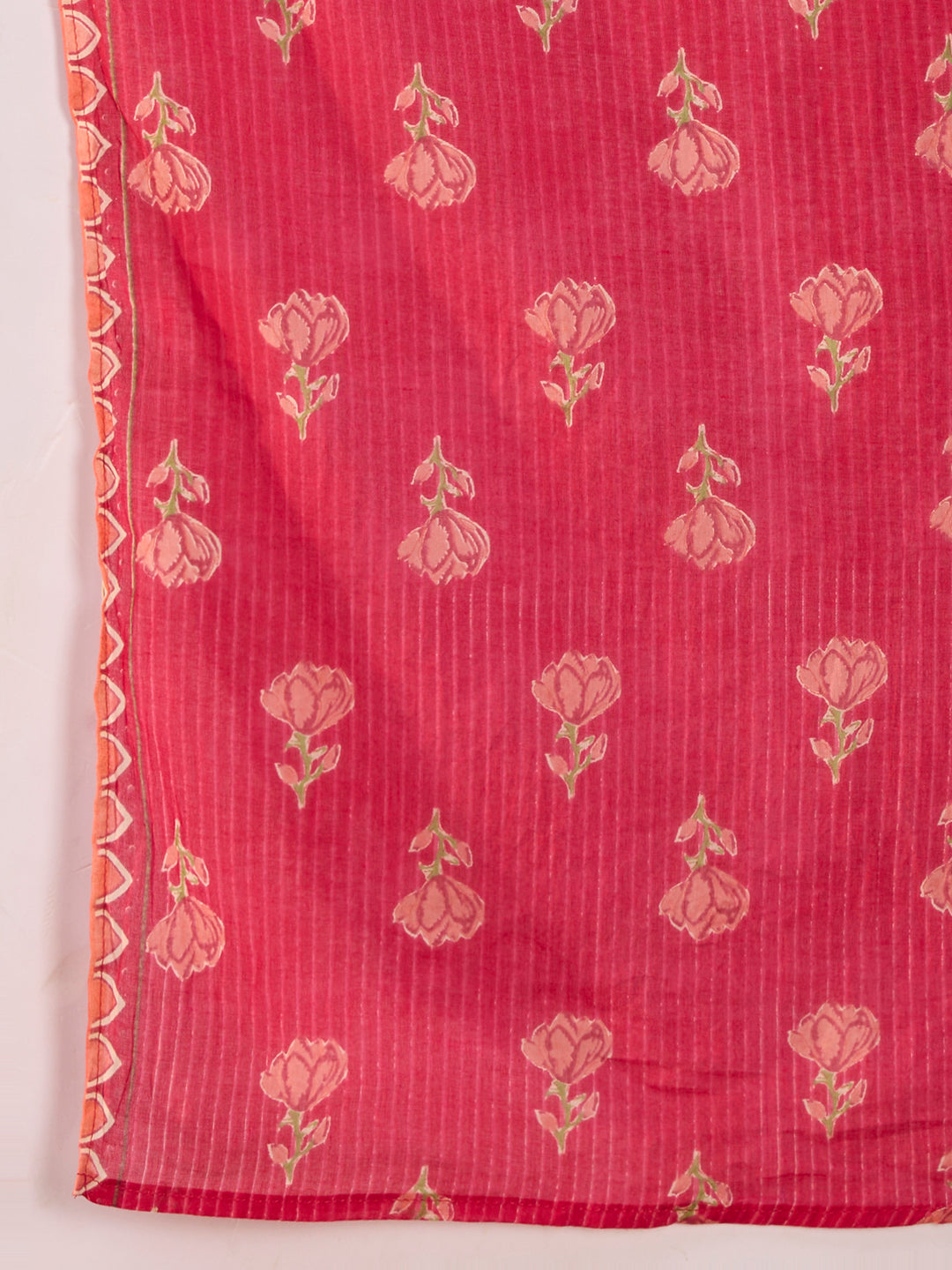 Ethnic Floral Printed Embroidered Anarkali Kurta with Palazzo & Dupatta - Pink