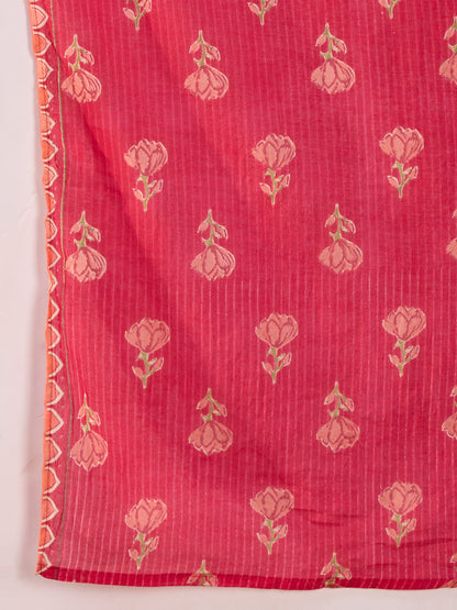 Ethnic Floral Printed Embroidered Anarkali Kurta with Palazzo & Dupatta - Pink