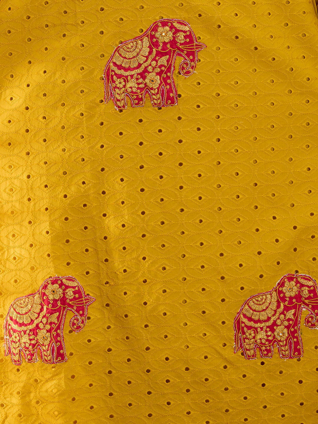 Solid Elephant Work Embroidered Straight Kurta with Palazzo & Dupatta - Yellow