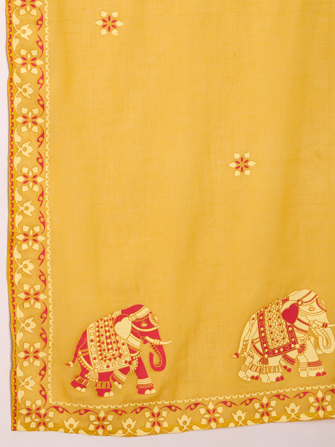 Solid Elephant Work Embroidered Straight Kurta with Palazzo & Dupatta - Yellow