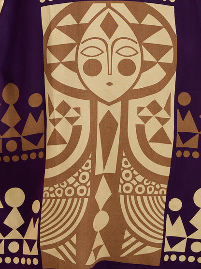 Geometric Printed & Embroidered A-Line Kurta with Palazzo & Dupatta - Purple