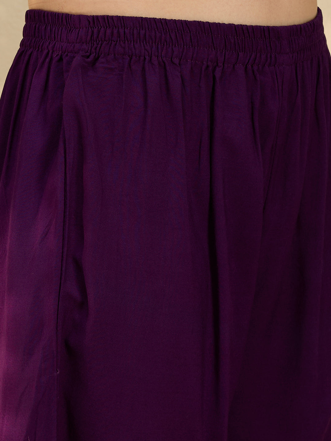 Geometric Printed & Embroidered A-Line Kurta with Palazzo & Dupatta - Purple