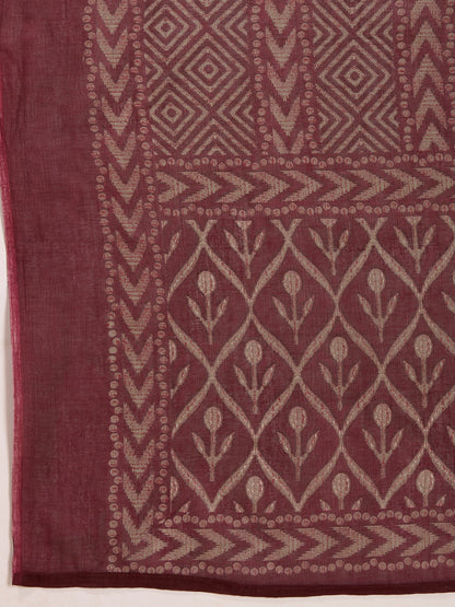 Ethnic Floral Printed Embroidered Anarkali Kurta with Pant & Dupatta - Wine