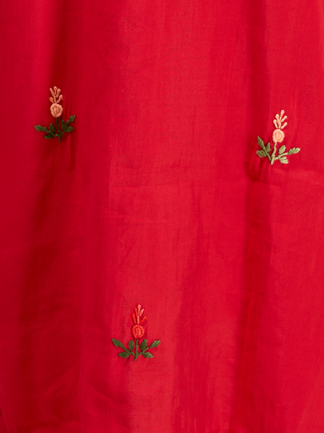 Solid Floral Hand Embroidered Straight Fit Kurta with Pant & Dupatta - Red