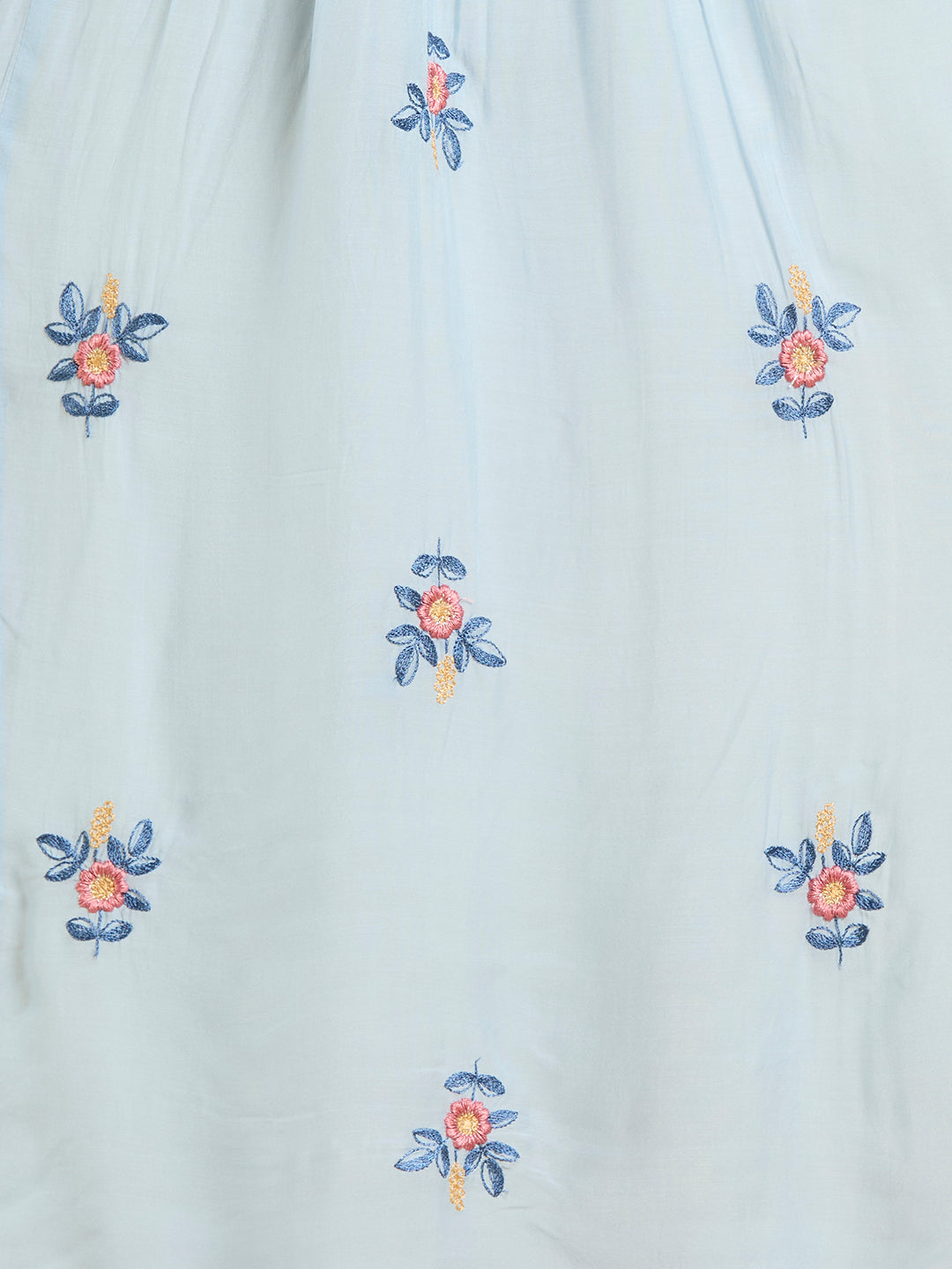 Solid Floral Embroidered A-Line Pleated Jacket with Midi Dress - Blue