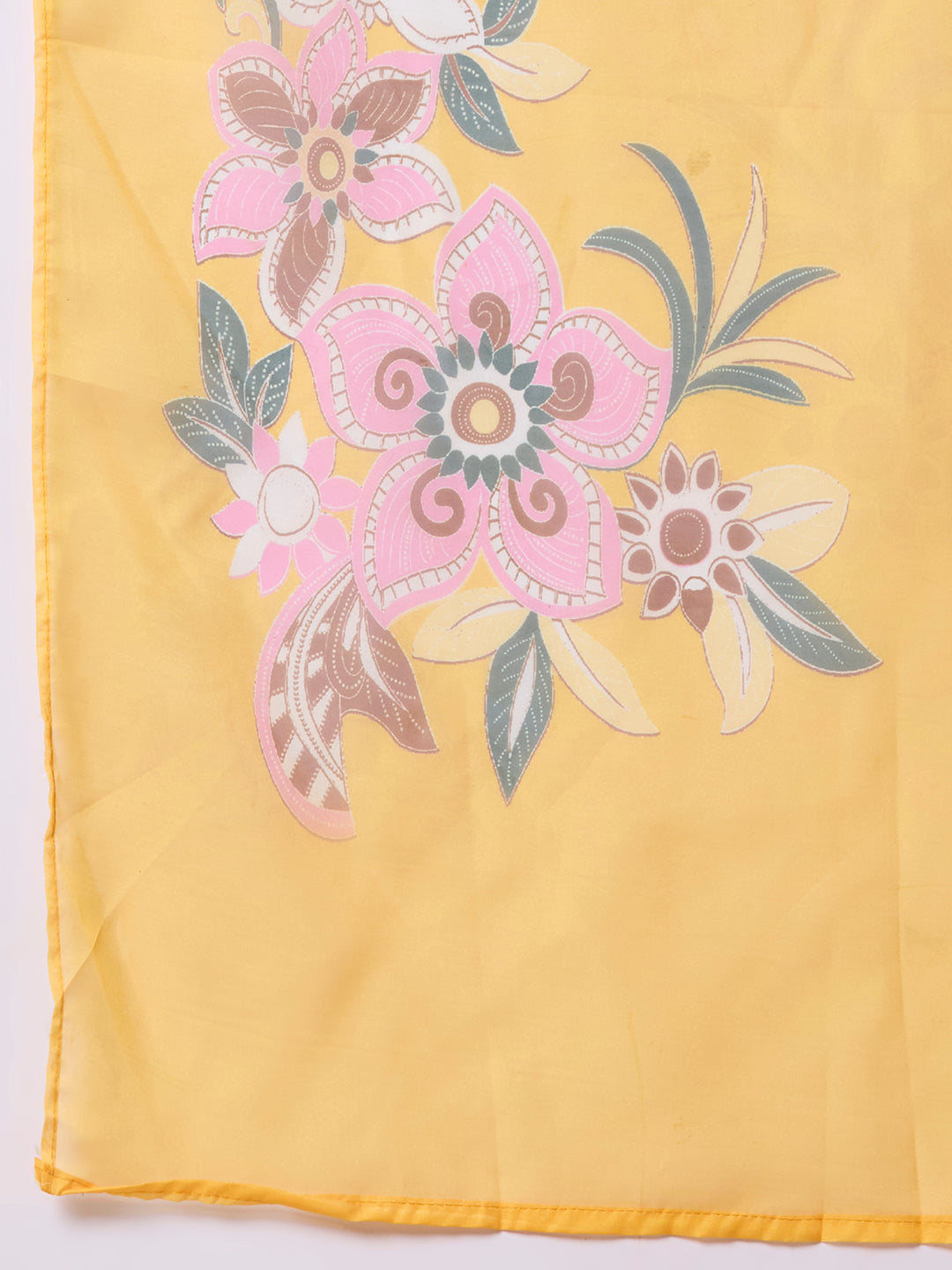 Solid Floral Hand Embroidered Straight Fit Kurta with Pant & Dupatta - Yellow