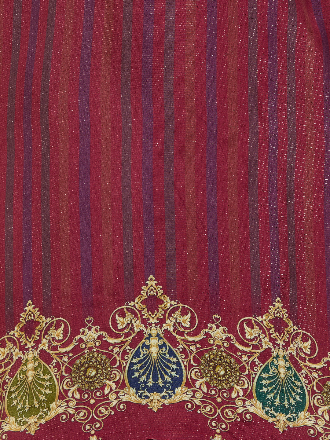Ethnic Floral Printed & Embroidered Straight Fit Kurta with Pant and Dupatta - Burgundy