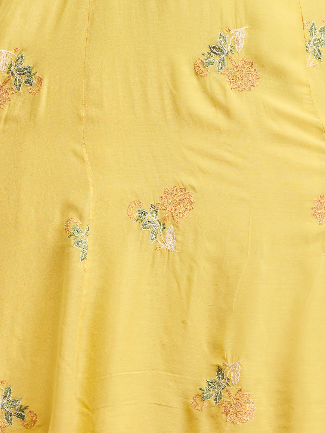 Solid Floral Embroidered A-Line Midi Dress with Kurta - Yellow