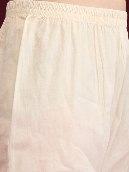 Solid Floral Embroidered Anarkali Kurta with Palazzo & Dupatta - Off White