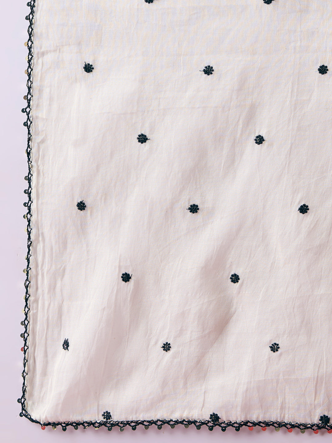 Solid Floral Embroidered Anarkali Kurta with Palazzo & Dupatta - Off White