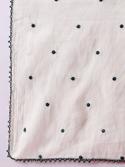 Solid Floral Embroidered Anarkali Kurta with Palazzo & Dupatta - Off White